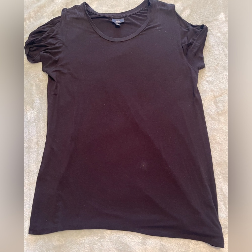 Vintage Mossimo Black Cold Shoulder Short Sleeve Long Top Size XL Scoop Neck